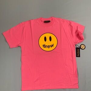 drew house Pink Tee with Yellow Smiley Logo